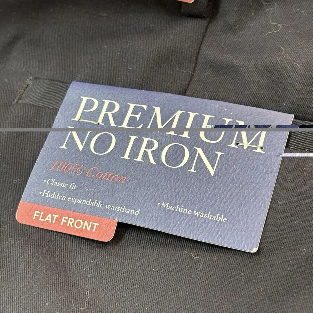 Croft & Barrow Men Dress Pants 50x30 Black(Caviar)Flat Front No Iron 100% Cotton
